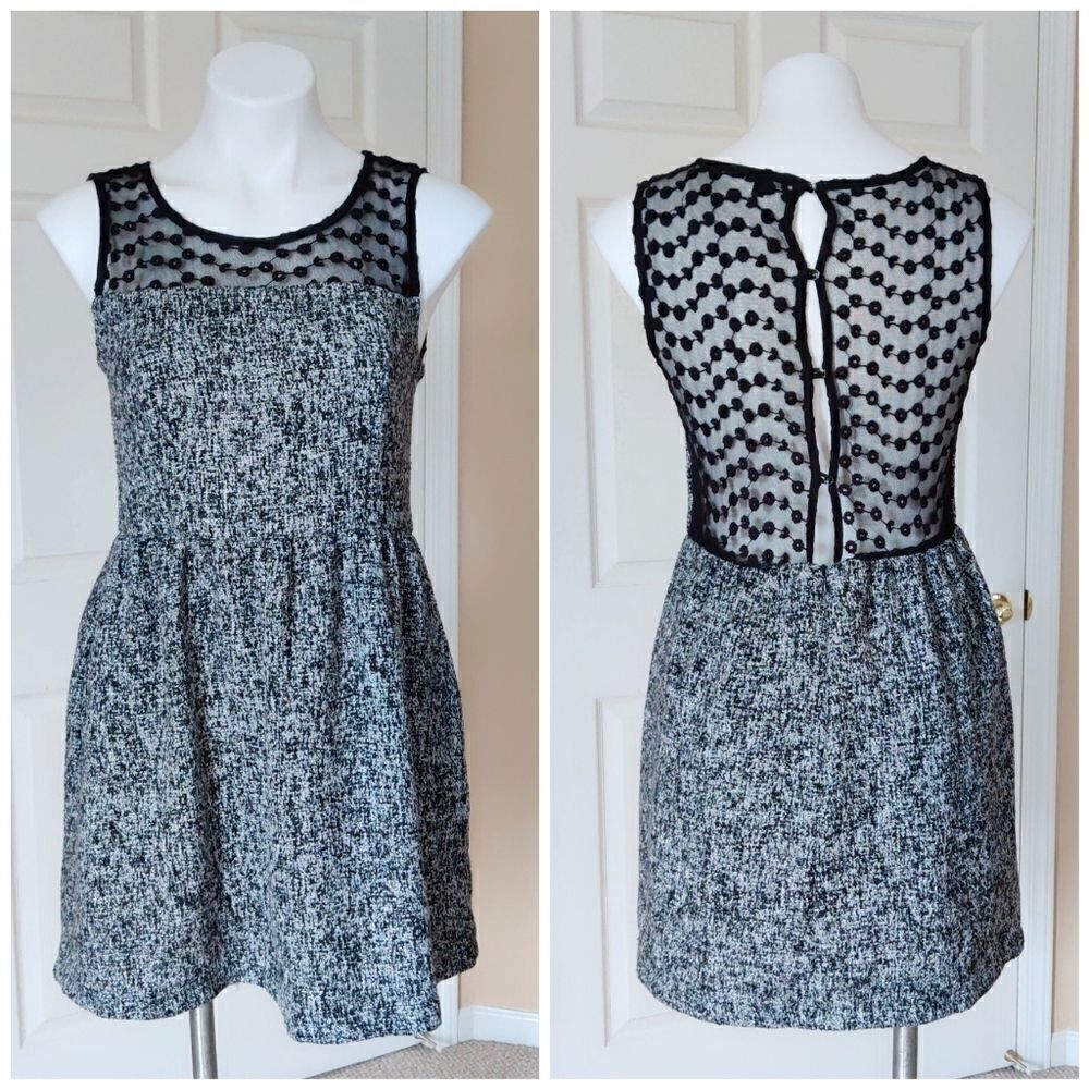 Monteau sheer mesh lace tweed dress sz M